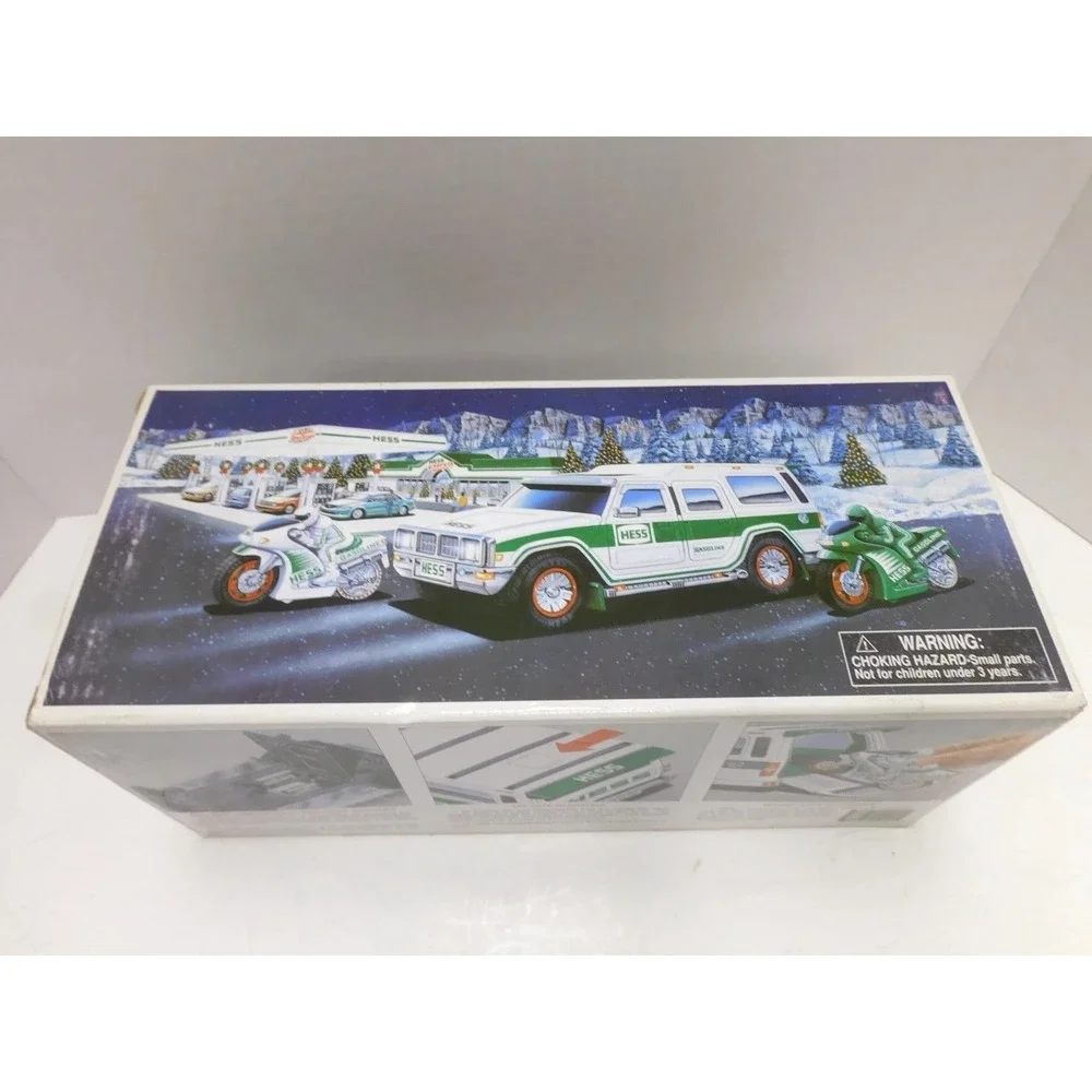 Hess Sport Utility Vehicle and Motorcycles SUV Toy Set Green White Chrome DW742